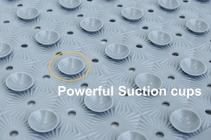 Bathtub Mat Non Slip with Suction Cups 15"x27" - Anti-Slip Shower Mat for Kids, Toddlers, and Seniors - Machine Washable Bath Tub Mat with Multiple Drainage Holes (Silver)