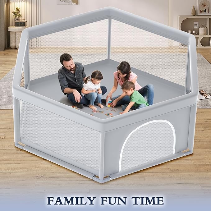 XVISHX 65x65 Inch Hexagonal Baby Playpen, Playpen for Babies and Toddlers, Baby Play Pen Playard for Indoor & Outdoor Active Center Game Fence, with Skin-Friendly Fabric and Soft Breathable Mesh