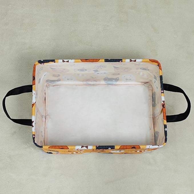 LANGYASHAN Rectangular Halloween Storage Bin Collapse Canvas Fabric Cartoon Storage Basket Home Kitchen Boys and Girls Toys Office Closet Shelf Baskets (Rec Halloween Pumpkin Ghost)