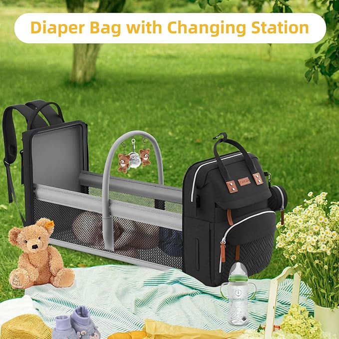 ISMGN Diaper Bag Backpack with Changing Station, Large Diaper Bag, Baby Bag, Multifunctional Diaper Bag, Black
