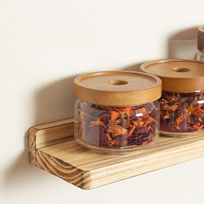 Freezing point Floating Shelves for Wall Set of 2 Natural Wood 16Inch Wall Shelf Decor Plant Display Collectibles Mounted Kitchen Bathroom Bedroom Corner Decorative Storage Stand Carbonized