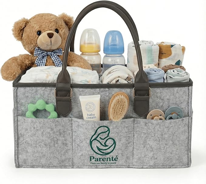 Parenté Diaper Caddy Organizer—Portable Baby Caddy for Baby Stuff, Newborn Essentials Must-Haves, Caddy Organizer with Handle, Ideal Baby Shower Gifts, Nursery Storage Basket for Diapers & Wipes