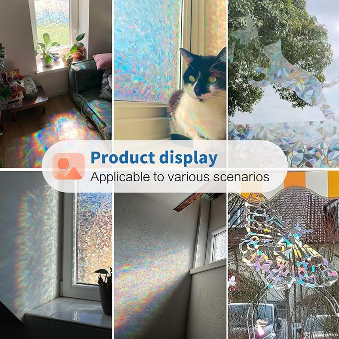 Niviy Stained Glass Window Film with Installation Tools, Heat Blocking Rainbow Window Film for Glass Doors, 3D Floral Decorative Static Cling for Home, Bathroom, Glass Door 11.8 x 78.7 inch