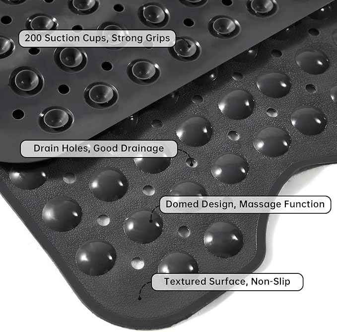 Tree Bud Bathtub Mats for Shower Tub Non-Slip Bath Mat 39 x 16 Inch Extra Long Shower Mat, Bath Tub Mat for Bathroom with Machine Washable, BPA Free for Kids (Black)