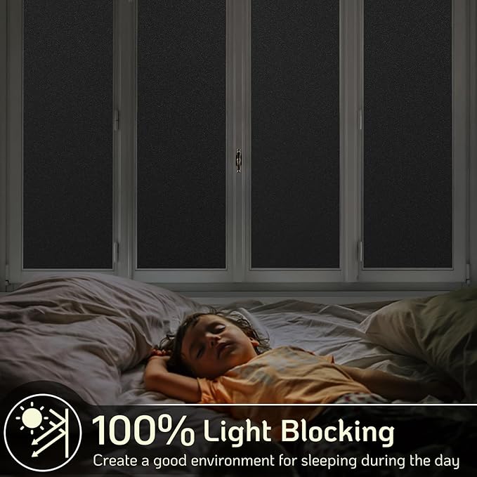 LUTE Blackout Window Film Removable Window Tint for Home Privacy Black 17.5" x 118.1", Static Cling for Inside Dark Sunlight Blockers Darkening Light Blocking for Bedroom Home Theater Garage