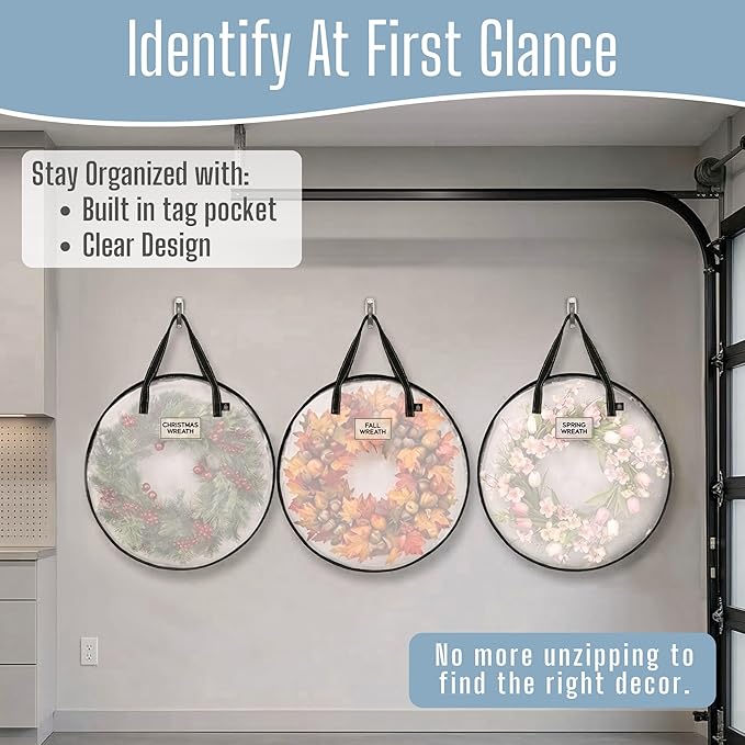 VENO 30 Inch Wreath Storage Container, 4 Pack Clear Round Christmas Wreath Storage Bag, Heavy Duty Clear Holder with Wall Hanging Handles