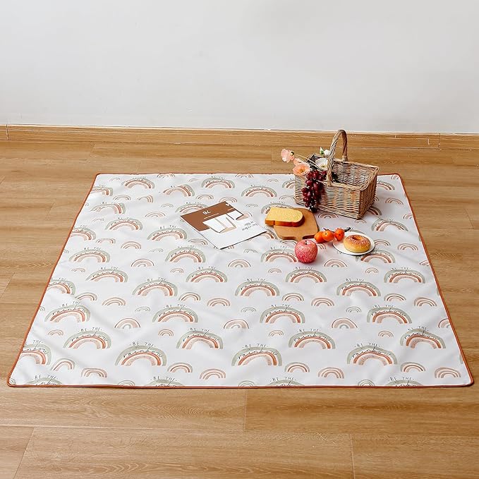 Baby Splat Mat for Under High Chair, 51 x 51 Inch Wipeable Splash Mat，Floor Protector，Wipe-Clean Tablecloth and Playing Mat (Rainbow)