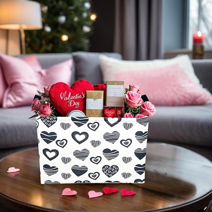 ASKETAM Valentine's Day Basket Gift for Empty Cute Heart Large Storage Bin for Kid and Baby Room Décor (Black Creative Love)