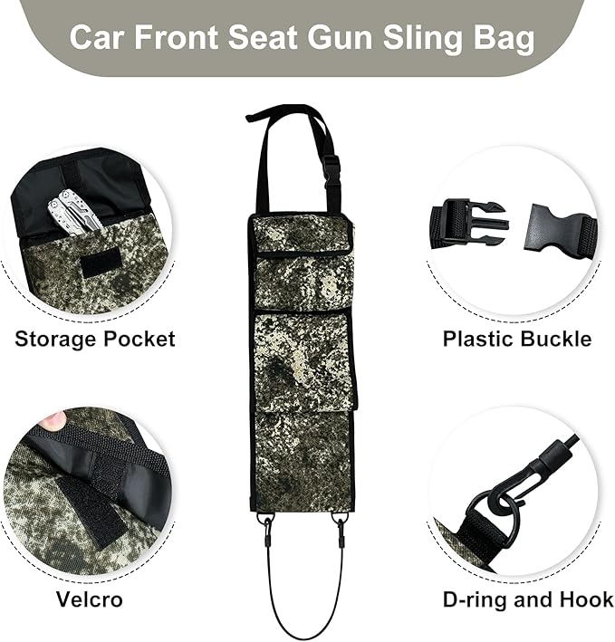 MYDAYS Seat Back Gun Rack, Gun Sling Bag, Camo Front Seat Gun Organizer Holder for Hunting Rifles/Shotguns