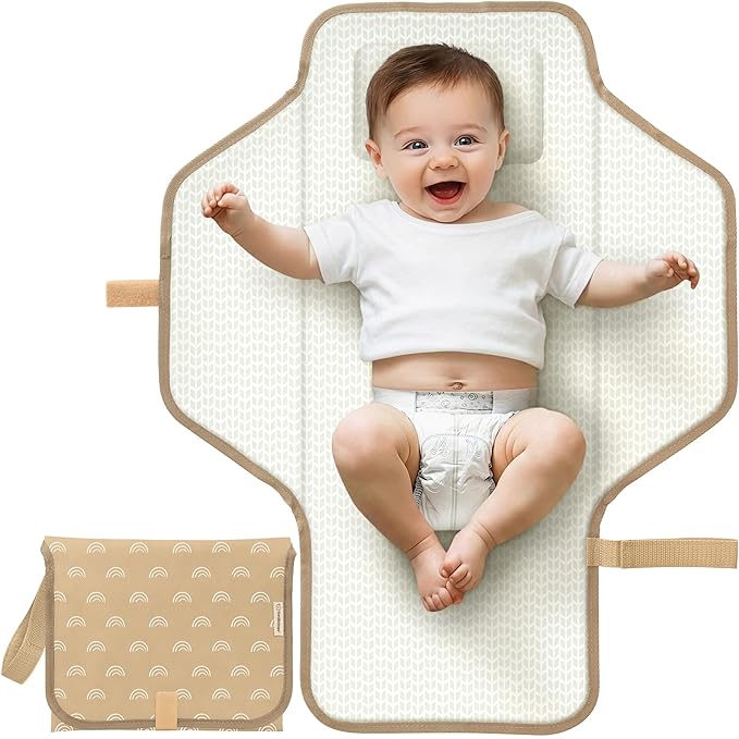 KeaBabies Portable Changing Pad for Baby, Travel – 26 x 21 Wipeable, Waterproof, Foldable Baby Diaper Changing Mat for Diaper Bag, Caddy, Car, Bed, Newborn, Compact Changer Mat Station (Rainbow)