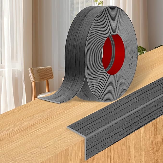 Wall Corner Protector Moulding Trim Peel and Stick Wall Corner Guards Trim Flexible Self Adhesive Edge Protector Moulding, 0.8 in x 10 Ft, Deep Gray Wood