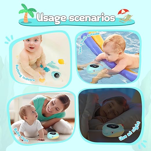 Baby Bath Thermometer with Floating Toys - Digital Water & Room Temperature Monitor, Rechargeable Thermometer with Alerts for Newborn Bath Essentials, Infant Safety