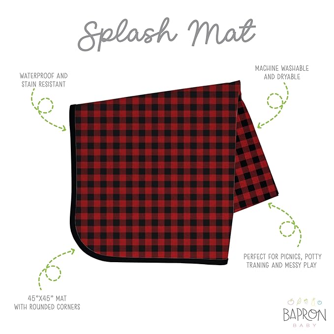 BapronBaby Red Buffalo Plaid Splash Mat - Waterproof Catch-All for Under High Chairs, Floors, Tables, Playtime or Arts & Crafts - Machine Washable - 45" x 45”