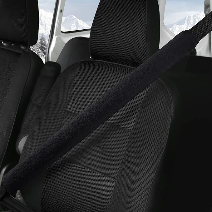 LACDL Extra Long Seatbelt Cover Super Soft Furry for Adults Kids Women & Men, Thick Plush Full Car Seat Belt Strap Cushion, Fluffy Shoulder Pad Protector, Auto Interior Accessories, 1pc, Black, 33.5in