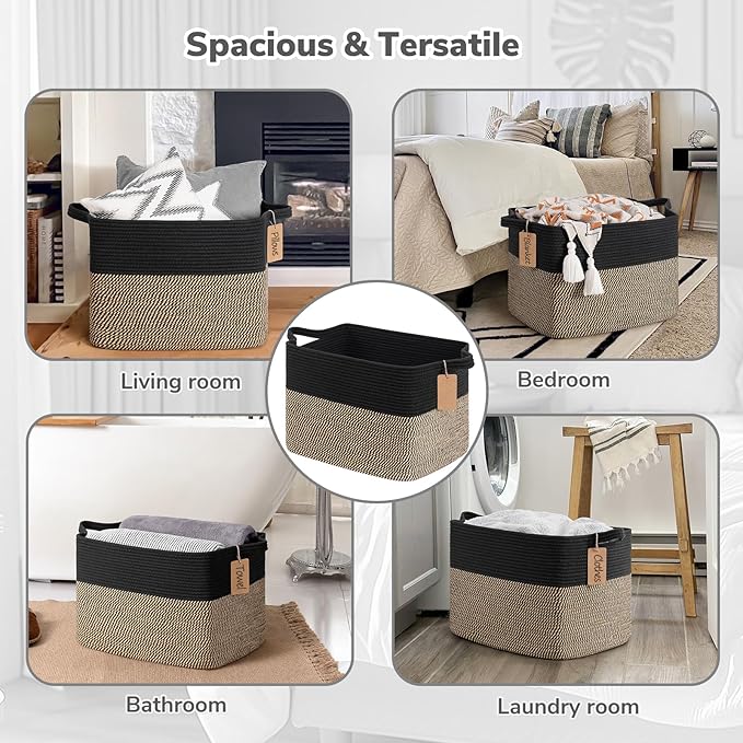 Goodpick Woven Storage Baskets for Organizing, 18" x 14" x 12" Wicker Laundry Basket for Shoes,Towel, Blanket Basket for Living Room, Toy Baskets Storage Kids with Handles