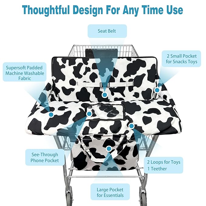 Shopping Cart Cover for Baby,2-in-1 High Chair Cover Soft,Portable, and Machine Washable,Comfortable Cotton Seat Pad with Safety Harness and Portable Cloth Bag,Fits All Supermarkets and Restaurants