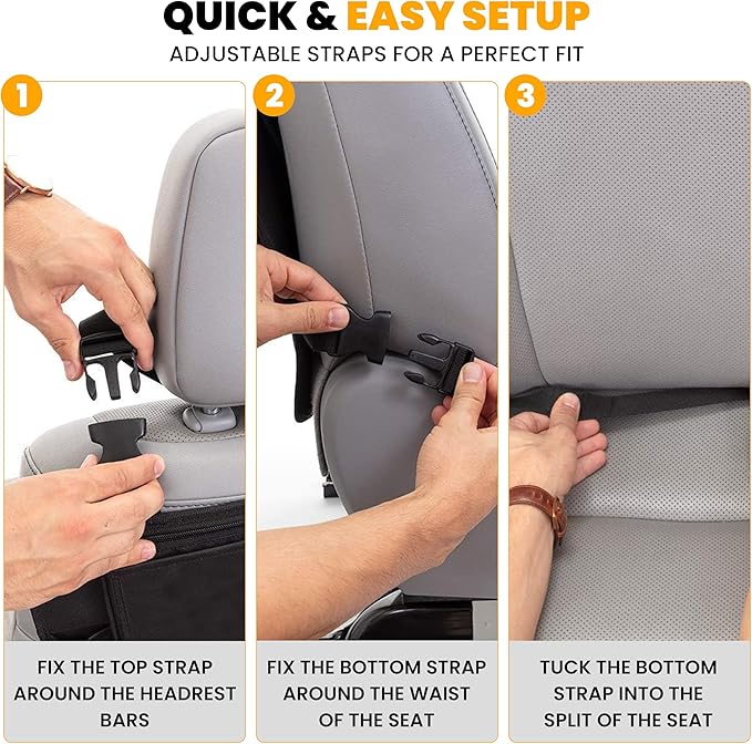 EcoNour 2 Pack Back Seat Protector for Kids Feet | Premium Waterproof Kick Mats with 2 Pocket Organizer | Backseat Cover for Vehicles to Protect from Dirt, Mud & Scratches | Travel Accessories