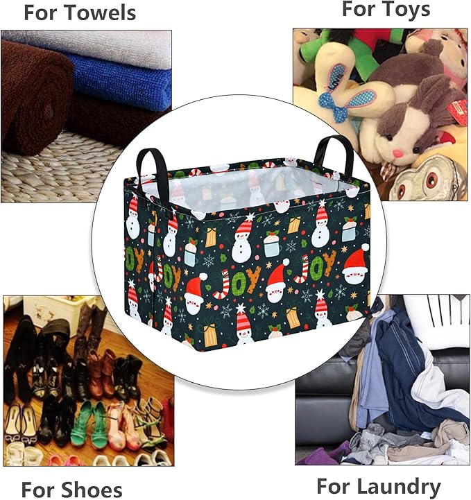 MAIZMZ Xmas Gifts Basket for Kids Santa Claus Snowman Storage Baskets Collapsible Nursery Hamper Waterproof Clothes Toy Bin Book Shelf Gift Basket Cube Party Decor