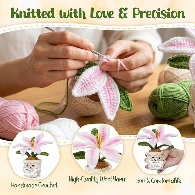 OASSIE Gifts for Grandma - Emotional Support Crochet Lily Flower - Proud of You Mothers Day Birthday Gifts for Grandma Nana Gigi from Grandkids, Positive Granny Gift