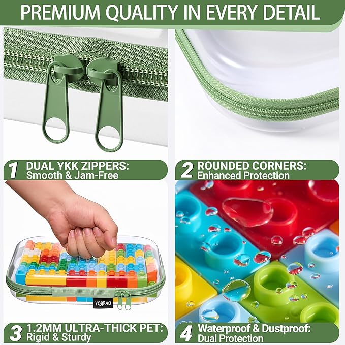 YQBRAO 4-Pack Clear Hard Shell Zipper Case, 1.2mm Ultra-Thick Diaper Bag Organizer Pouches, Rigid Self-Standing Travel Makeup Bags with YKK Zippers, TSA Approved, Green