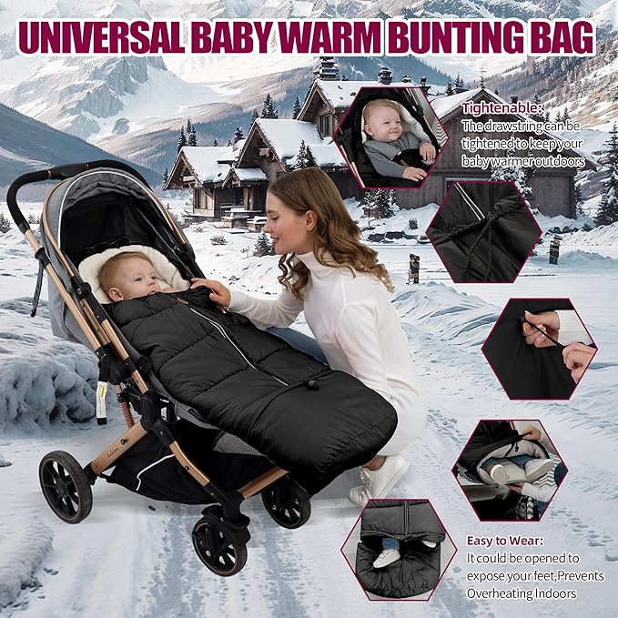 LAT Baby Warm Bunting Bag Universal,Extended and Removable,Stroller Sleeping Bag Cold Weather,Waterproof Toddler Footmuff
