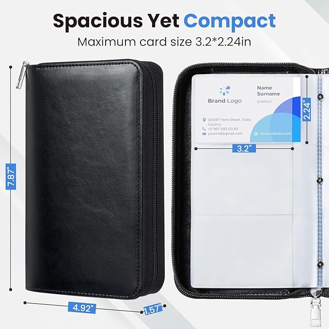 Sooez Zip-Enclosed Business Card Holder Organizer, Professional Credit Card Case Book for Women Men, 240 Capacity, Premium Vegan Leather Gift Card Organizer Storage, Business Card Wallet, Navy Blue