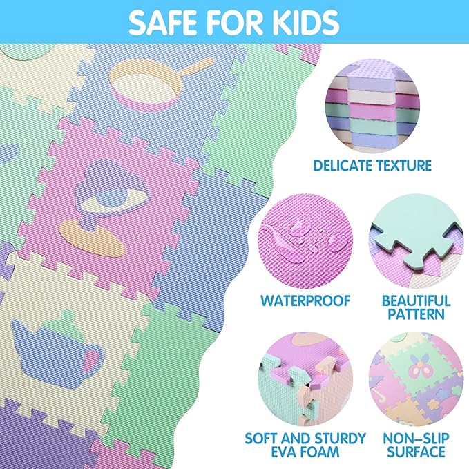 Tamiplay Foam Play Mat for Kids，25Pcs Square Interlocking Puzzle Floor Mat，Baby Play Mat Floor Mat Foam Puzzle Playmat for Toddlers with Fence（Mash Up-CSH023