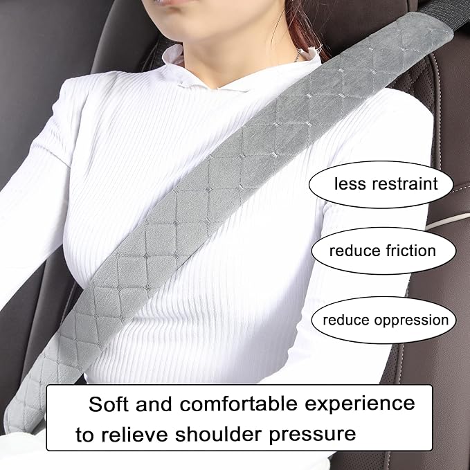 Seat Belt Cover Pad Car Accessories Car Seat Belt Pads Seatbelt Cushion Seatbelt Covers seat Belt Cover pad for Adults 2 Pack 15.5in（Gray）