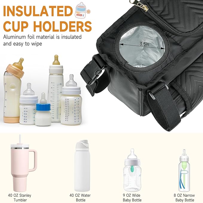 Double Stroller Caddy Compatible with Bob Duallie,Baby Jogger City Mini Gt2 and Zoe Twin V2,Double Stroller Parent Console with Cooler Bag and Cup Holder,Black