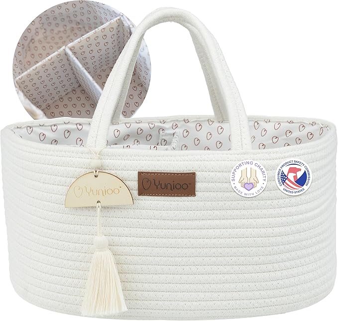 Yunioo Baby Diaper Caddy Organizer, Portable Nursery Storage Basket with Sturdy Handle Diaper Caddy Basket, Car Caddy for Diapers and Baby Wipes, Newborn Essentials