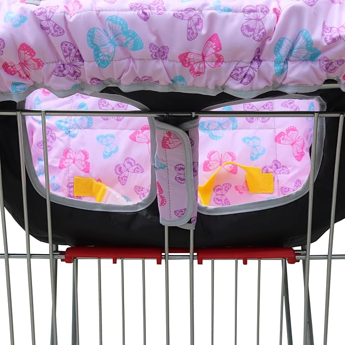 2-in-1 Shopping Cart and High Chair Cover-Grocery Cart Cover for Babies Toddlers Infants Resturant Highchair Cover-Padded Folds to Portable Pouch for Baby Boy Girl (Butterfly)
