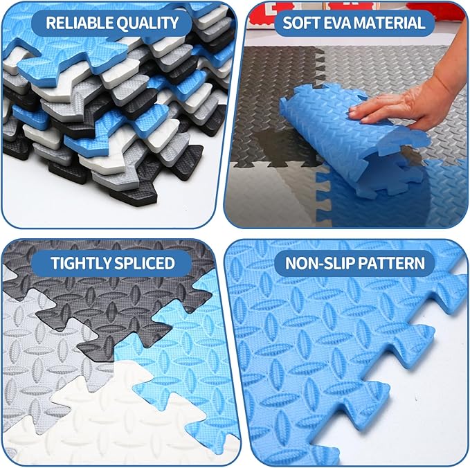 Coolcandy Baby Foam Play Mat 16Pcs with Edge Strips, 4 Colors Interlocking Floor Tiles, 0.4″ Thickened Non-Slip Puzzle Floor Mat for Infants Toddlers Playroom & Daycare