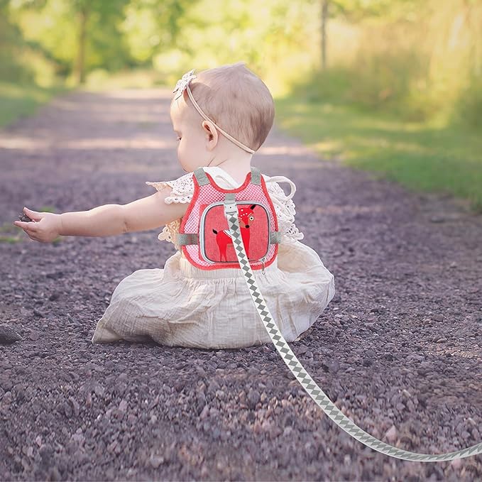 Accmor Toddler Harness Leash + Anti Lost Wrist Link, Adorable Deer Kids Harness with Leash, Collapsible Child Walking Belt Pocket Breathable Wristband Tether Protector for Baby Girls to Outdoor Travel