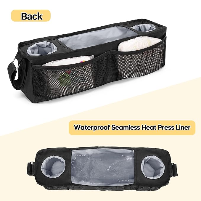 Wagon Parent Console Only Compatible with Wonderfold W4, Stroller Snack Tray, 2 Insulated Cup Holders, Black