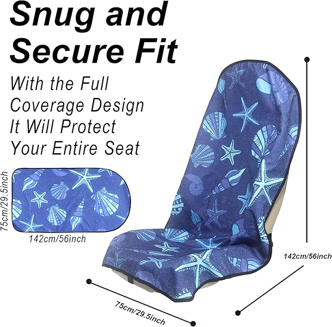 LoyaGour Car Seat Cover Protector Front Seats,for Gym Workout,Running,Swimming,Beach and Hiking,Waterproof Sweat Towel Bucket Seat Covers for Cars SUV Trucks (Conch Shells Starfish, 2Pcs)