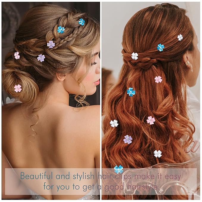 YISSION 20Pcs Mini Flower Hair Clips with Rhinestone Cute Hair Pins Decorative Hair Clips Wedding Hair Barrettes Bridal Hair Accessories for Girls Women 4 Colors
