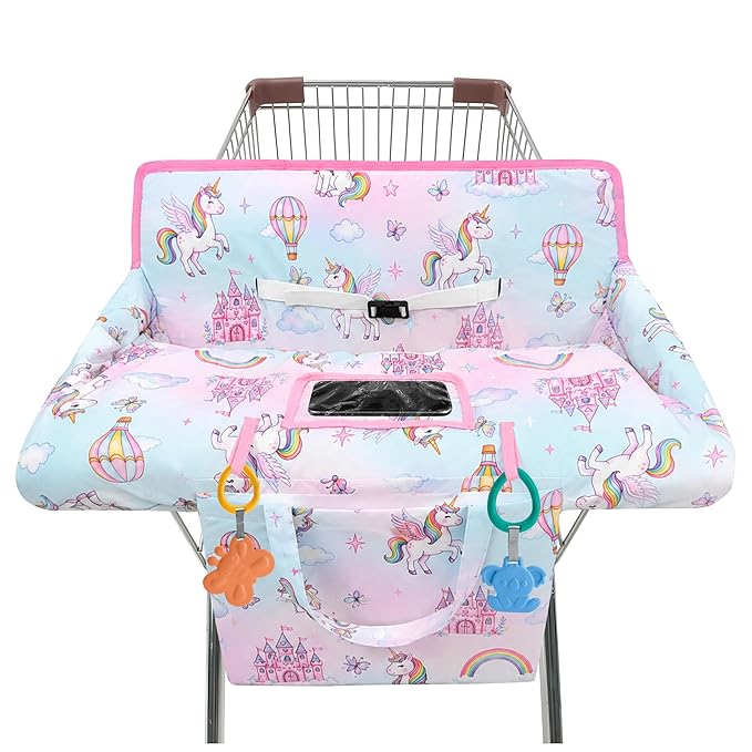 Shopping Cart Cover for Baby,2-in-1 High Chair Cover Soft,Portable, and Machine Washable,Comfortable Cotton Seat Pad with Safety Harness and Portable Cloth Bag,Fits All Supermarkets and Restaurants