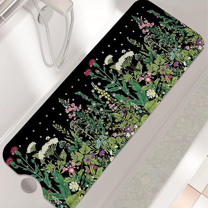 Non Slip Bathtub Mat, Flower Bath Mat for Tub, Extra Long Bathtub Mat Shower Mat with Suction Cups and Drain Holes for Elderly Kids Toddler Baby 40 X 16 Inch