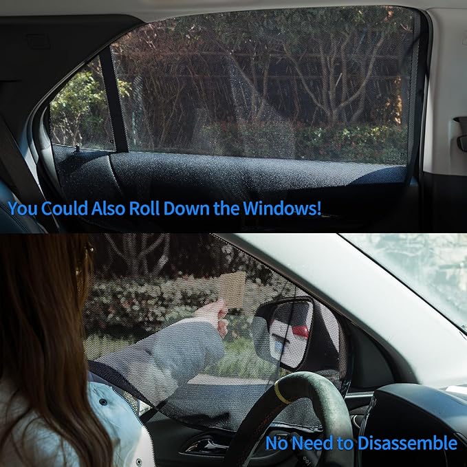 Aokway Car Side Window Sunshades, Driver Car Window Screen Mesh, Universal Fit for Camping and UV Protection (Black, Front Side 2pcs)