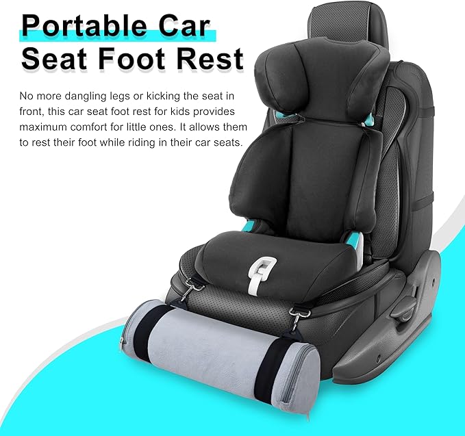 Kalnweis Car Seat Foot Rest,Car Seat Foot Rest for Kids-Booster Seat Foot Rest-Convenient Car Accessories for Kids - Supportive Car Seat Pillow for Toddlers - Long Adjustable Strap (Gray)