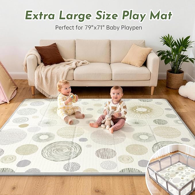 Extra Large Baby Play Mat - Reversible Baby Floor Mat 79x71, Foldable Baby Foam Playmat for Floor, Non-Slip & Thick Baby Play Mat for Floor, Crawling Mat Perfect for Babies, Infants and Toddlers