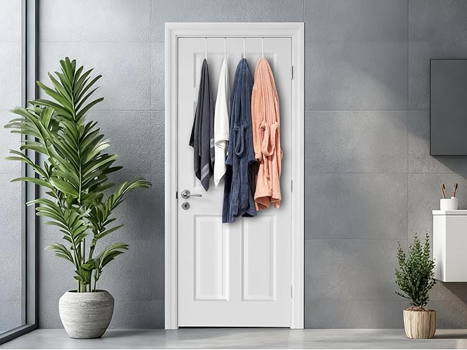 Mars-Rock Over The Door Metal Hooks with Plastic Coating 7.5" Fit 0.5" to 1 3/4" Door 4 Pcs Heavy Duty Single Towel Robe Rack Wreath Bathroom Shower Hanger Shoe Organizer Ironing Board Long White