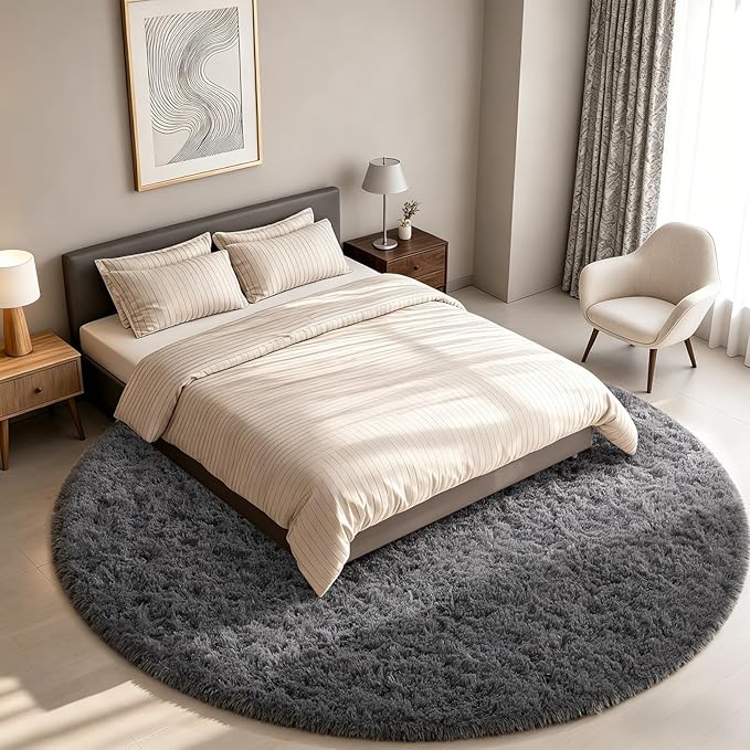 Ophanie Area Rugs for Bedroom Living Room,Color 1- Grey,Size 8',Shape Round