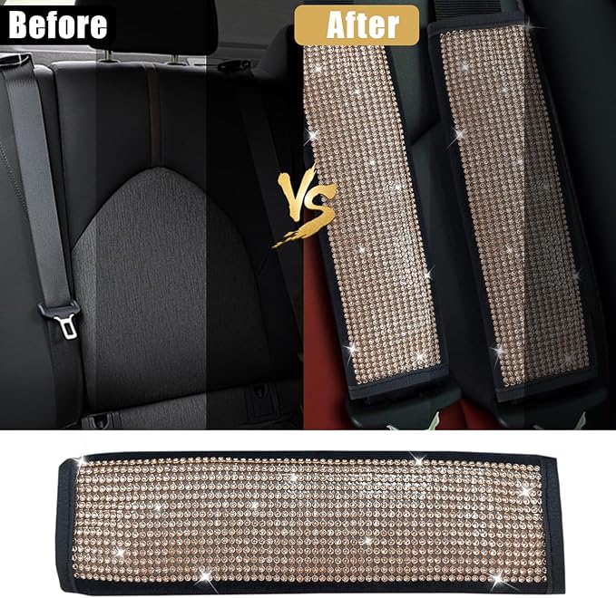 JDDRY Car Seat Belt Covers,Universal Car Seat Belt Pads Cover,Car Seat Belt Strap Cover Shoulder Pad,Bling Seat Belt Covers for Women,Car Interior Accessories(Gold,2Pack)