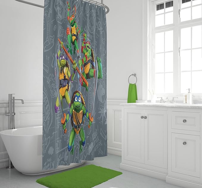 Jay Franco Nickelodeon Teenage Mutant Ninja Turtles Fabric Shower Curtain - Kids Grey Bathroom Décor with Leonardo, Raphael, Michaelangelo and Donatello