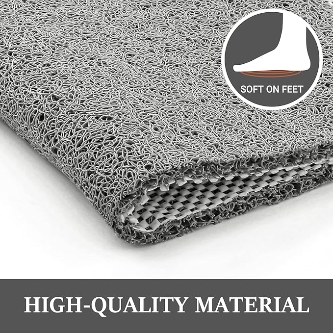 LuxStep Shower Mat Bathtub Mat,24x36 inch, Non-Slip Bath Mat with Drain, Quick Drying PVC Loofah Bathmat for Tub,Shower,Bathroom,Grey