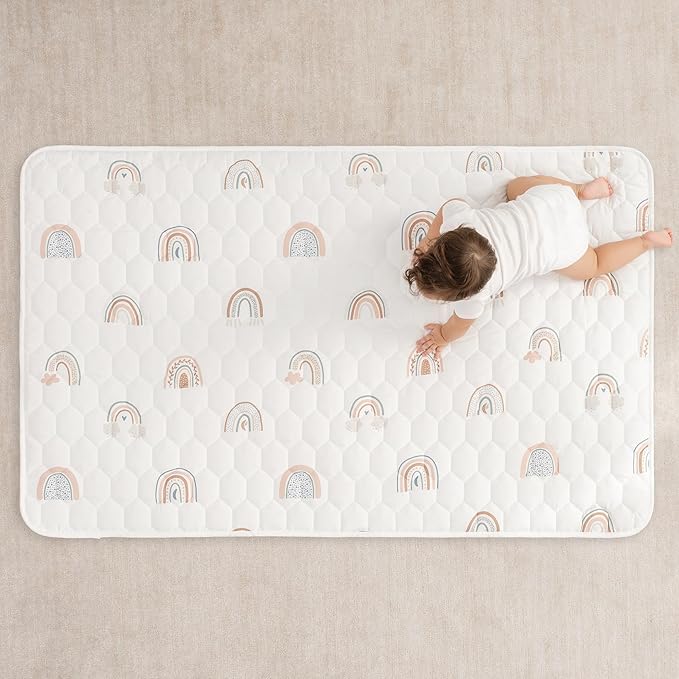 Comfy Cubs Rectangle Kids Play Mat - Small 36 x 60 inches Soft Quilted Baby Floor Mat with Non-Slip Bottom - Plush Design for Toddlers' Playtime - Comfortable and Durable - Rainbow