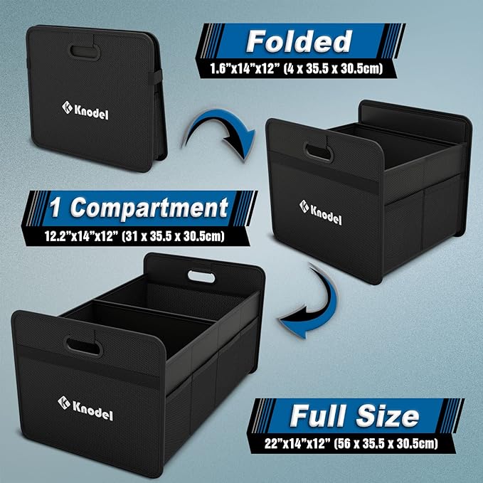 K KNODEL Car Trunk Organizer, Foldable Organizer for Car, Automotive Consoles & Organizers, Storage with Reinforced Handles (Medium, Black)