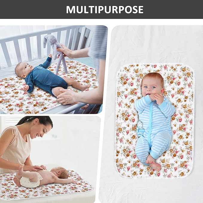 Baby Diaper Changing Pad, 21 5/8" x 31.5" Waterproof Changing Pad Liners - Reusable Soft and Absorbent Portable Changing Mat(Floral4-1PCS)