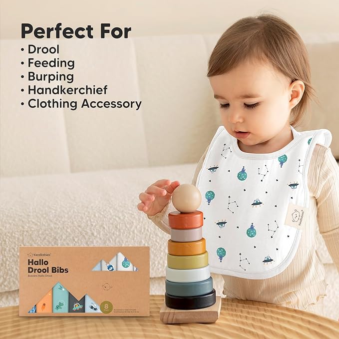 KeaBabies 8-Pack Baby Bibs for Boys, Girls - Pullover Bibs for Drooling Teething Baby Girl & Boy Toddler, Newborn, Soft & Absorbent, Cute Colors, Large Torso Coverage Keep Infant Clean & Dry (Cosmo)